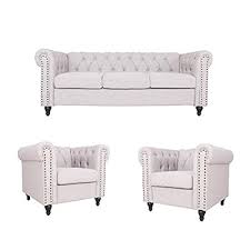 Piece Chesterfield Tufted Linen Sofa