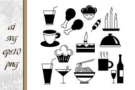 Stencil Food Clipart Set Icon Vector