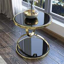 Black Round Side Table Tempered Glass