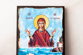 Mermaid Greek Aged Wooden Holy Icon