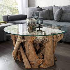 60cm Solid Teak Wood Coffee Table Glass