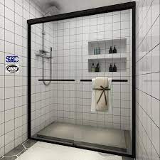 Toolkiss Double Sliding Prefab Shower Door 56 60 Inch W X 72 Inch H Black