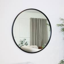 Large Round Black Scalloped Wall Mirror