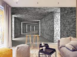 3d Gray Brick Tunnel Wallpaper Modern