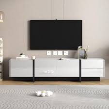 75 In Contemporary Tv Stand Cabinet Console Table With High Gloss Uv Surface For Tvs Up To 80 White And Black