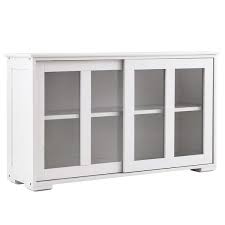 Forclover White Kitchen Cabinet Buffet Sideboard With Sliding Glass Doors