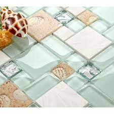 Sea Green Glass And White Stone Tile