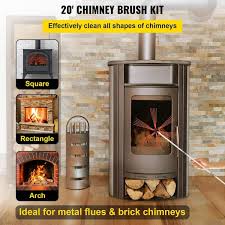 Vevor Chimney Sweep Kit 20 Ft L Chimney Brush Kit With 6 Nylon Flexible Rods Rotary Chimney Cleaning Tool Kit Fireplace Tool