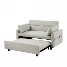 55 In Pull Out Sleeper Sofa Bed Beige Microfiber Loveseats Couch With Adjsutable Backrest Pockets Pillows For Apartment