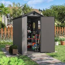 4 Ft W X 6 Ft D Outdoor Storage Gray Plastic Shed With Sloping Roof And Lockable Door In Gray 23 Sq Ft