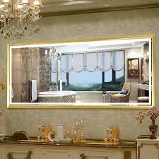 88 In W X 38 In H Large Rectangular Metal Framed Dimmable Antifog Wall Mount Led Bathroom Vanity Mirror In Gold