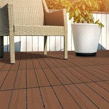 Pure Garden Wood Plastic Woodgrain Composite Interlocking Patio Floor Tiles Set Of 6 Brown Woodgrain