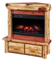 Rustic Log Corner Fireplace With Mantel