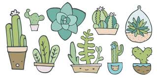 Vector Doodle Cactus In Pots Clipart