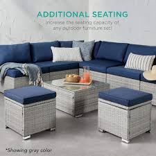 Best Choice S Set Of 2 Wicker Ottomans Multipurpose Outdoor Patio Furniture With Removable Cushions Gray Navy