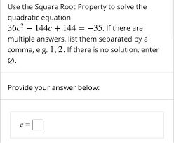 Quadratic Equation 36c 2 144c 144