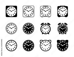 Set Of Black And White Alarm Clock Flat