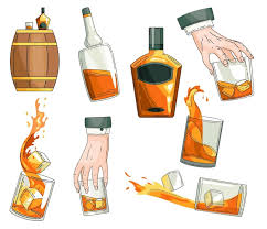 Vector Whiskey Symbols Set Glass Bottle