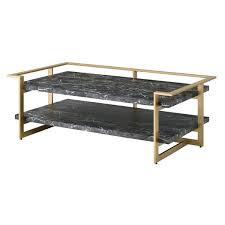 Muscher 50 5 In 3 Piece Gold Coating And Black Rectangle Faux Marble Coffee Table Set With Shelf