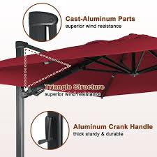 Mondawe High Quality 10 Ft X 13 Ft Aluminum Rectangular Cantilever Outdoor Patio Umbrella 360 Degree Rotation In Red With Base