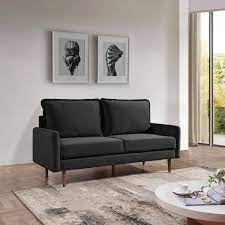 69 Inch Wide Upholstered Two Cushion Sofa With Cambered Arms In Black Velvet