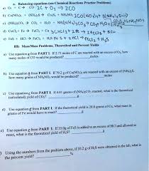 Chemical Reactions Practice Problems