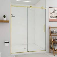 Horow 59 In W X 75 In H Sliding Frameless Shower Door In Golden With 5 16 In 8 Mm Clear Glass