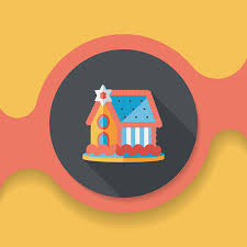 Gingerbread House Flat Icon With Long