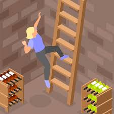 Woman Falling Off Wooden Ladder In Wine