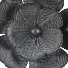 Luxenhome 3 Piece Black Metal Flowers Wall Decor