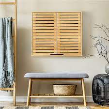 Hynawin Bamboo 2 Tier Bathroom Wall Cabinet With Adjustable Interior Double Door Cabinet For Bathroom Living Room