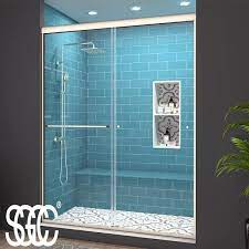 50 54 In W X 70 In H Sliding Frameless Shower Door In Brushed Nickel With 1 4 In 6 Mm Clear Glass