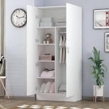 Fufu Gaga White 2 Doors Armoire Wardrobe With Hanging Rod And Storage Shelves 71 In H X 31 5 In W X 15 7 In D