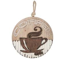 Round Coffee Wood Metal Wall Decor