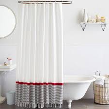 Grey And Red Stripe Border Shower Curtain