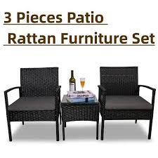 Cesicia 3 Piece Black Pe Wicker Outdoor