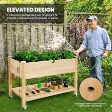 Wood Elevated Planter Bed With Lockable