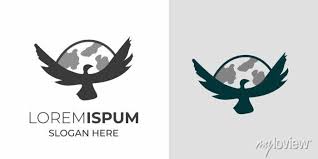 Minimal Bird Logo With World Map Vector