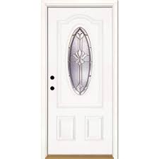 Feather River Doors 37 5 In X 81 625 In Medina Brass 3 4 Oval Lite Unfinished Smooth Right Hand Inswing Fiberglass Prehung Front Door