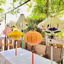 Set Of 8 Bamboo Lanterns 35cm Pastel