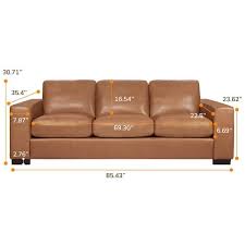 85 8 In Square Arm Leather Rectangle Sofa In Tan