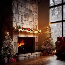 Stone Fireplace Decorated For