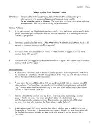 College Algebra Word Problem Practice