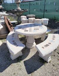 Concrete Mosaic Picnic Table With 3