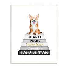 Stupell Industries Smiling Corgi Puppy On Glam Fashion Icon Bookstack Wall Art 10 X 15 White
