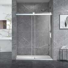 60 In W X 76 In H Sliding Frameless Shower Door In Brushed Nickel With Tempered Glass And Buffer