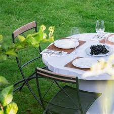 White Stone Round Outdoor Dining Table