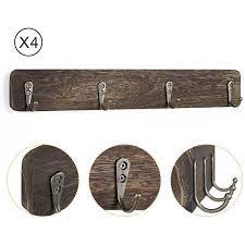 Oumilen Wall Mounted Coffee Mug Holder Rustic Wood Cup Organizer With Hooks Set Of 4 Rustic Brown