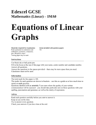 Equations Of Linear Graphs