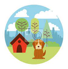 Dog Puppy Mascot With Pet House In